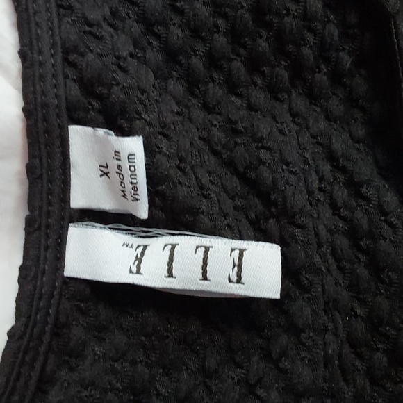 Elle Womens Black Scallop Neck Neutral Textured shell top pintuck Sz.XL - Picture 6 of 7